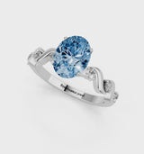 Platinum Fancy Blue Oval  Solitaire Twisted Band with Prong Setting