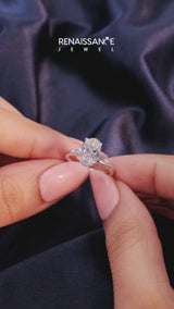 Silver 1.04 Carat E VVS2 Oval Solitaire Engagement Ring with Cathedral Band and Four-Prong Setting