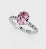 Platinum Fancy Pink Oval Cut Diamond Solitaire Pavé Band with Four-Prong Setting