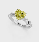 Platinum Fancy Yellow Heart  Solitaire Twisted Band with Prong Setting