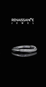 Silver Double Row Round Diamond Pavé Curved Band