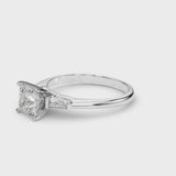 Silver Asscher Solitaire with Tapered Baguette Side Stones on a Classic Band with Four-Prong Setting