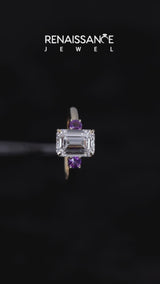 Yellow gold Three-Stone Emerald Cut Diamond Solitaire with Prong Setting and Classic Band