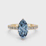 Yellow gold Fancy Blue Marquise Cut Diamond Solitaire Pavé Band with Four-Prong Setting