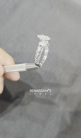 Platinum Marquise Cut Diamond Solitaire Ring with Filigree Band and Four-Prong Setting