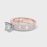 Rose gold Princess Cut Diamond Solitaire Ring with Pavé and Channel Set Band