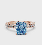 Rose gold Fancy Blue Radiant  Solitaire Pave Diamond Engagement Ring with Four-Prong Setting