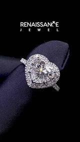 White gold Heart Halo Diamond Pavé Solitaire Ring
