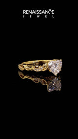 Yellow gold Heart Solitaire Vine Band with Milgrain Prong Setting