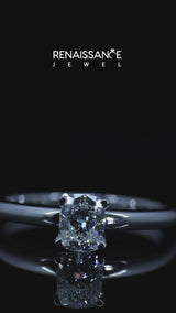 White gold Round Cut Diamond Solitaire Ring with Flower Prong Setting and Classic Band