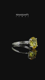 Silver Oval Cut Yellow Sapphire Solitaire Engagement Ring with Classic Band and Four-Prong Setting