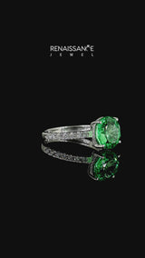 Silver Round Cut Green Sapphire Solitaire Ring with Round  Pavé Band and Four-Prong Setting