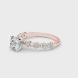 Rose gold Round Cut Diamond Side Stone Solitaire Ring with Round  and Four-Prong Setting