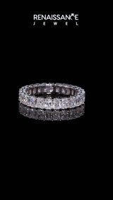 Silver radiant cut diamond eternity band with shared prong setting