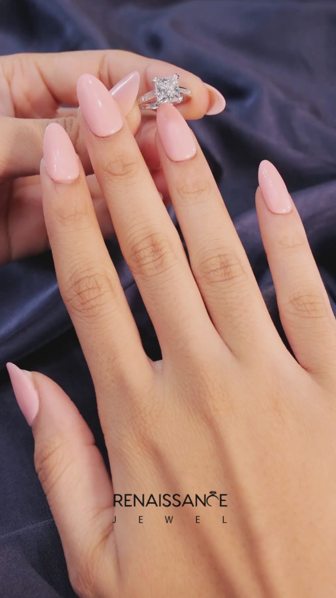 White gold Princess Cut Channel Set Solitaire Engagement Ring with Prong Setting 6