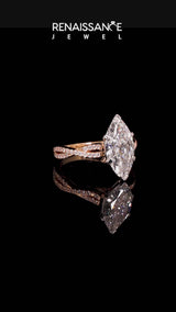 Rose gold Marquise Cut Diamond Solitaire Engagement Ring with Twisted Pavé Band and Four-Prong Setting