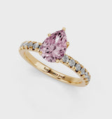 Yellow gold Fancy Pink Pear  Solitaire Pave Diamond Engagement Ring with Four-Prong Setting