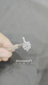 White gold Round Cut Diamond Prong Set Engagement Ring with Pavé Band