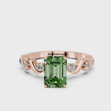 Rose gold Fancy Green Emerald  Solitaire Twisted Band with Prong Setting
