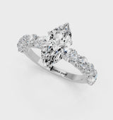 Silver Marquise Cut Diamond Prong Setting with Side Stones on a Pave Band