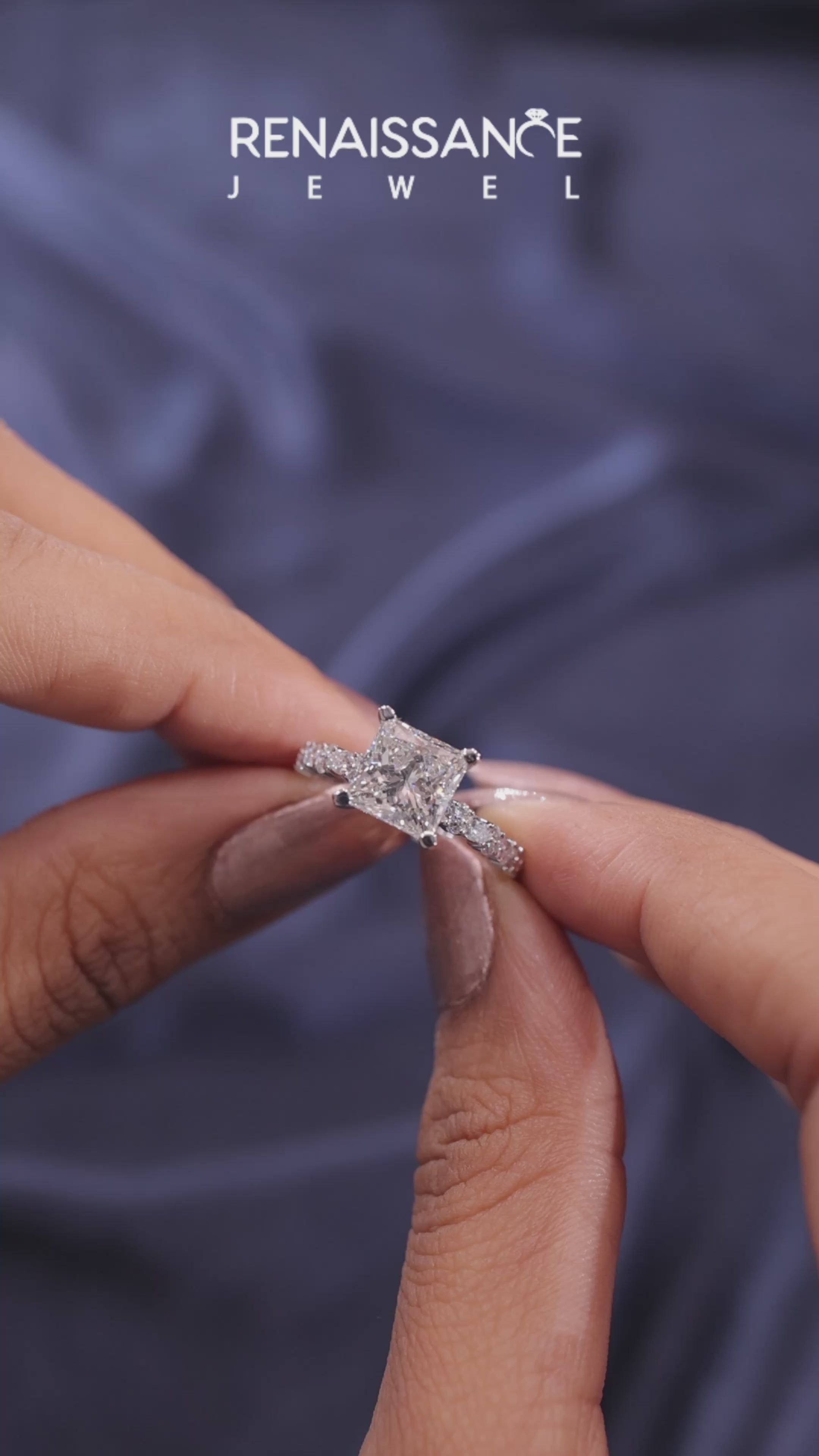 Silver Princess Solitaire with Side Stones, Pave Band, Four-Prong Setting 6