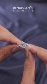 White gold Princess Cut Diamond Side Stone Solitaire Ring with Round  and Four-Prong Setting