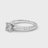 White gold Cushion Solitaire Milgrain Engraved Band with Four-Prong Setting