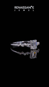White gold Emerald Cut Diamond Vine Band with Four-Prong Setting