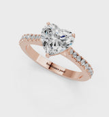 Rose gold Heart Cut Solitaire Diamond Engagement Ring with Pave Band and Four-Prong Setting