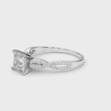 Platinum Princess Cut Diamond Solitaire Engagement Ring with Twisted Pavé Band and Four-Prong Setting