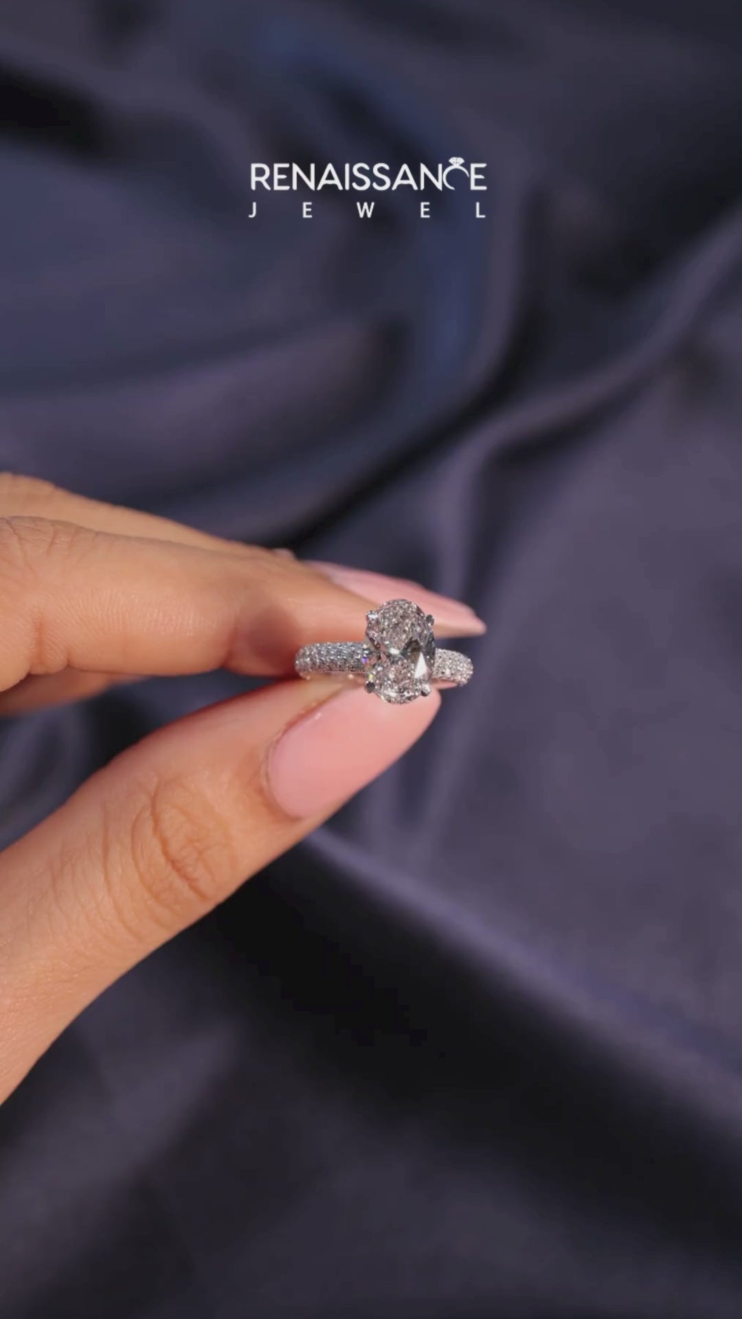 Silver Cushion Solitaire with Pave Band and Four-Prong Setting 7