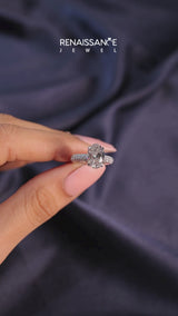 Silver Cushion Diamond Solitaire Ring with Prong Setting and Pavé Band