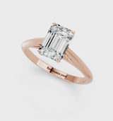 Rose gold Emerald Cut Diamond Solitaire Engagement Ring with Cathedral Setting and Four-Prong Mount