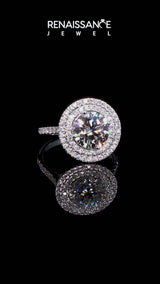 Platinum Double Halo Radiant Cut Diamond Pavé Band with Four-Prong Setting