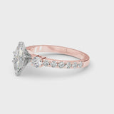 Rose gold Marquise Cut Diamond Solitaire Ring with Four-Prong Setting and Twisted Pavé Band
