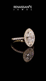 Yellow gold Asscher Cut Halo Diamond Pave Band with Prong Setting