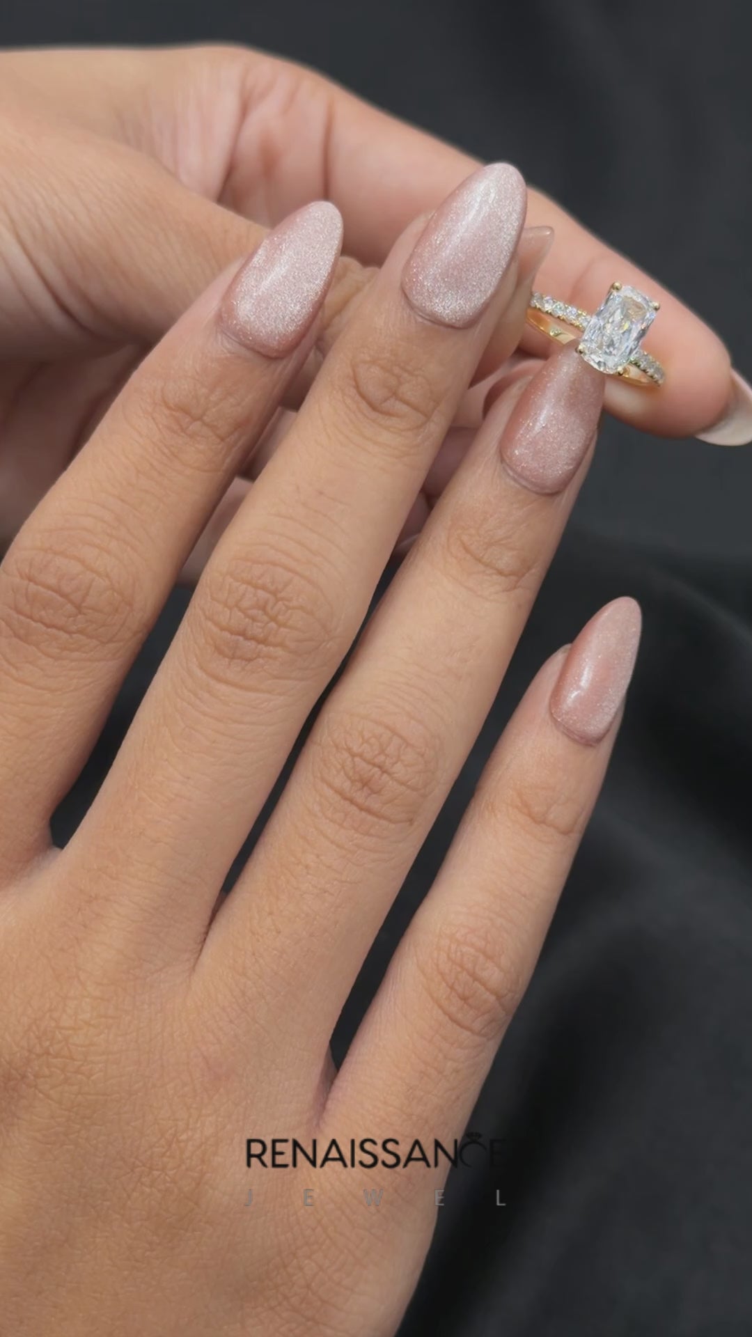 Yellow gold Cushion Cut Diamond Pave Band Solitaire Ring with Four-Prong Setting_20