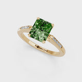Yellow gold Fancy Green Radiant  Cut Channel Set Solitaire Engagement Ring with Four-Prong Setting