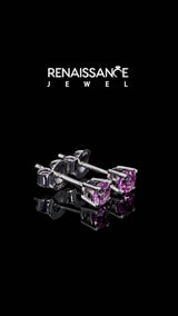 Silver Round Cut Pink Sapphire Stud Earrings