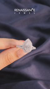 Rose gold Emerald Cut Diamond Double Halo Ring with Split Shank and Prong Setting