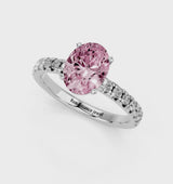 White gold Fancy Pink Oval  Solitaire Pave Diamond Engagement Ring with Four-Prong Setting