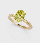 Yellow gold Fancy Yellow Oval Cut Diamond Solitaire Ring with Six-Prong Setting and Classic Band
