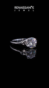 Silver Round Cut Diamond Solitaire Ring with Twist Band and Four-Prong Setting