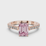 Rose gold Fancy Pink Emerald  Cut Solitaire Diamond Engagement Ring with Pave Band and Four-Prong Setting