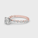 Rose gold Heart Cut Diamond Ring with Marquise and Round  Side Stones and Four-Prong Setting