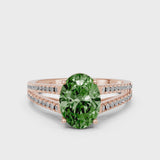 Rose gold Fancy Green Oval Cut Diamond Solitaire Engagement Ring with Split Shank Pavé Band