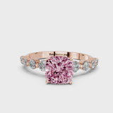 Rose gold Fancy Pink Cushion Cut Solitaire Diamond Ring with Pave Band and Four-Prong Setting