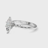 White gold Marquise Solitaire Beaded Band with Four-Prong Setting