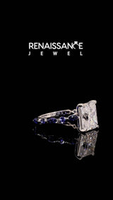 Platinum Radiant Cut Diamond Ring with Marquise and Round with Tanzanite side stone Side Stones and Four-Prong Setting