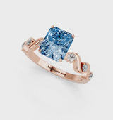 Rose gold Fancy Blue Radiant  Solitaire Twisted Band with Prong Setting